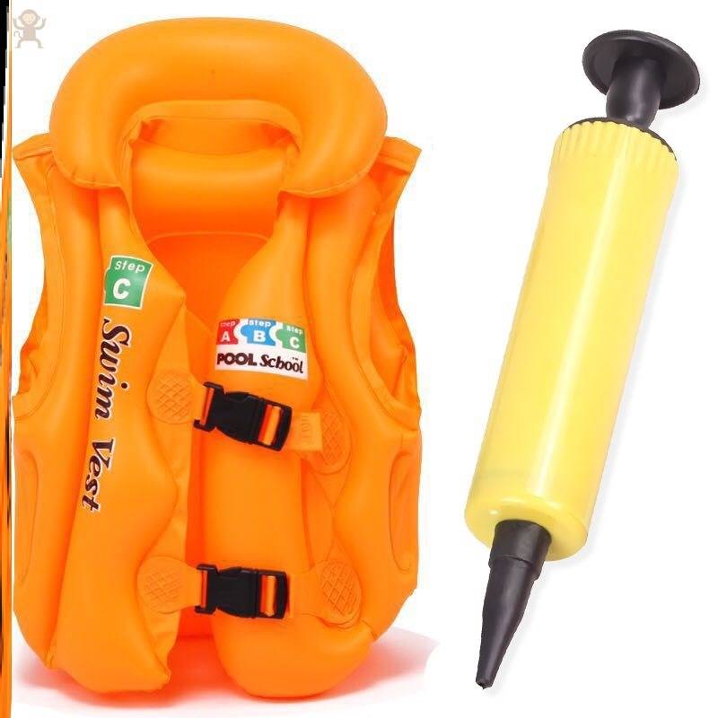 M, 30-50 POUNDS OF ORANGE LIFE JACKET + PUMP